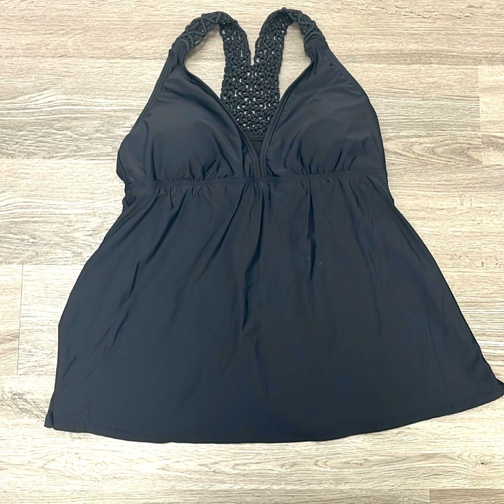 Athena Cabana Crochet Racerback Black Tankini Top Size 14